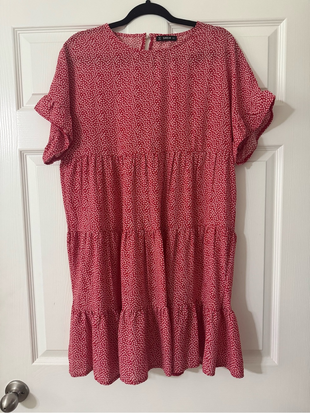 SHEIN Red and White Floral Print Dress